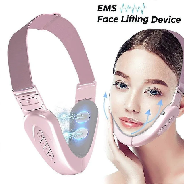 Alt view image 5 of 5 - Ergonomic V-Shape Jawline Compression Strap - Double Chin Reducer & Tech-Neck Support, Breathable Adjustable Fabric, Pink