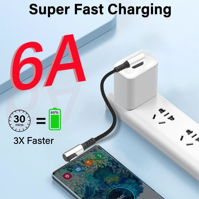 Alt view image 2 of 7 - Short USB-A to USB-C Cable - Dual 90-Degree Right Angle, 6A Fast Charging & Data Sync, for Power Bank & Car Console, 9.8 Inch (25cm)