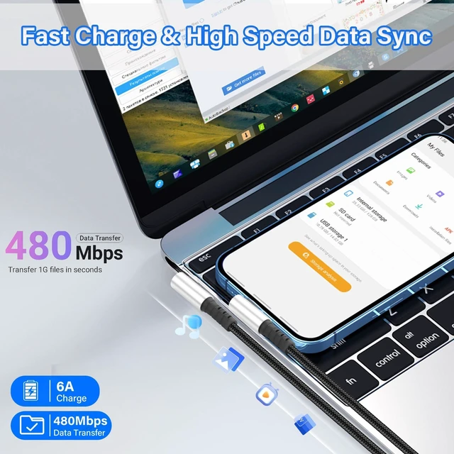Alt view image 3 of 7 - Short USB-A to USB-C Cable - Dual 90-Degree Right Angle, 6A Fast Charging & Data Sync, for Power Bank & Car Console, 9.8 Inch (25cm)
