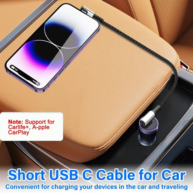 Alt view image 4 of 7 - Short USB-A to USB-C Cable - Dual 90-Degree Right Angle, 6A Fast Charging & Data Sync, for Power Bank & Car Console, 9.8 Inch (25cm)