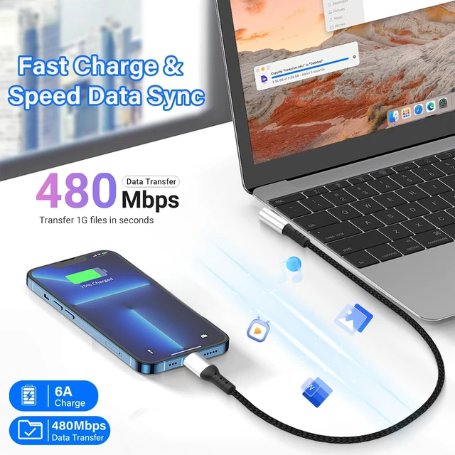 Alt view image 3 of 7 - Short USB-A to USB-C Cable - 90-Degree Right Angle Connectors, 6A Fast Charging & Data Sync, for Power Bank & Car Console, 9.8 Inch (25cm)
