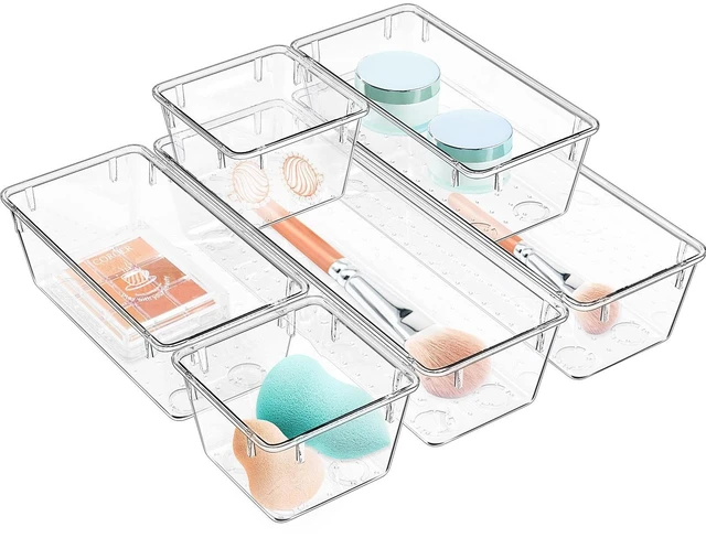 Main image of Clear Acrylic Drawer Organizer Set - Modular Storage Bins for PC Tools, Cables & Gadgets, Tech Desk Accessories, 6-Pack, Transparent