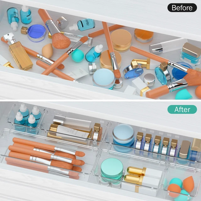 Alt view image 4 of 7 - Clear Acrylic Drawer Organizer Set - Modular Storage Bins for PC Tools, Cables & Gadgets, Tech Desk Accessories, 6-Pack, Transparent