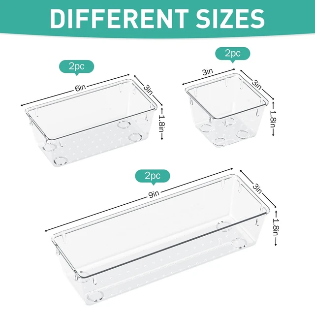 Alt view image 2 of 7 - Clear Acrylic Drawer Organizer Set - Modular Storage Bins for PC Tools, Cables & Gadgets, Tech Desk Accessories, 6-Pack, Transparent