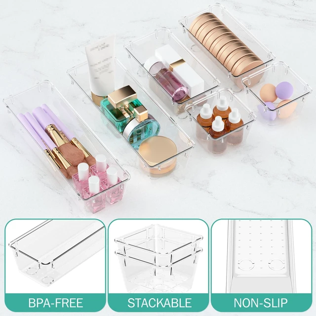 Alt view image 3 of 7 - Clear Acrylic Drawer Organizer Set - Modular Storage Bins for PC Tools, Cables & Gadgets, Tech Desk Accessories, 6-Pack, Transparent