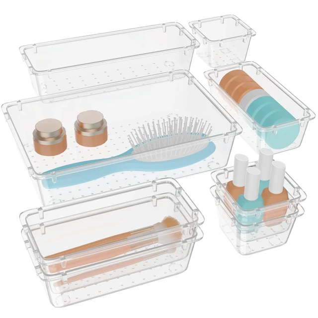 Alt view image 7 of 7 - Clear Acrylic Drawer Organizer Set - Modular Storage Bins for PC Tools, Cables & Gadgets, Tech Desk Accessories, 6-Pack, Transparent