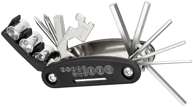Main image of 16-in-1 Bicycle Multi-Tool, Portable Folding Bike Repair Kit with Hex Key Allen Wrenches (2-6mm), Socket Screwdrivers, Heavy-Duty Carbon Steel for Road & MTB Cycling Emergency Maintenance