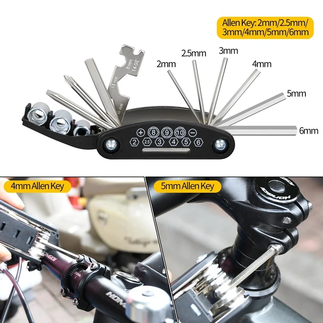 Alt view image 3 of 7 - 16-in-1 Bicycle Multi-Tool, Portable Folding Bike Repair Kit with Hex Key Allen Wrenches (2-6mm), Socket Screwdrivers, Heavy-Duty Carbon Steel for Road & MTB Cycling Emergency Maintenance