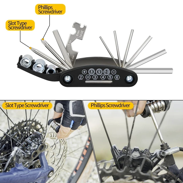 Alt view image 4 of 7 - 16-in-1 Bicycle Multi-Tool, Portable Folding Bike Repair Kit with Hex Key Allen Wrenches (2-6mm), Socket Screwdrivers, Heavy-Duty Carbon Steel for Road & MTB Cycling Emergency Maintenance