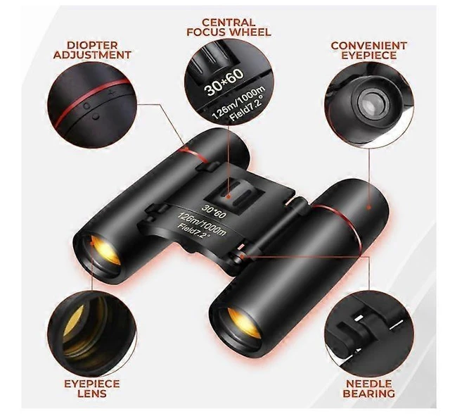 Alt view image 2 of 5 - 30x60 Compact Binoculars High Power Zoom Optics Portable Folding Field Glasses Clear Vision Telescope Dual Lens Magnification Instrument Pocket Size Device For Bird Watching Travel Sightseeing Black