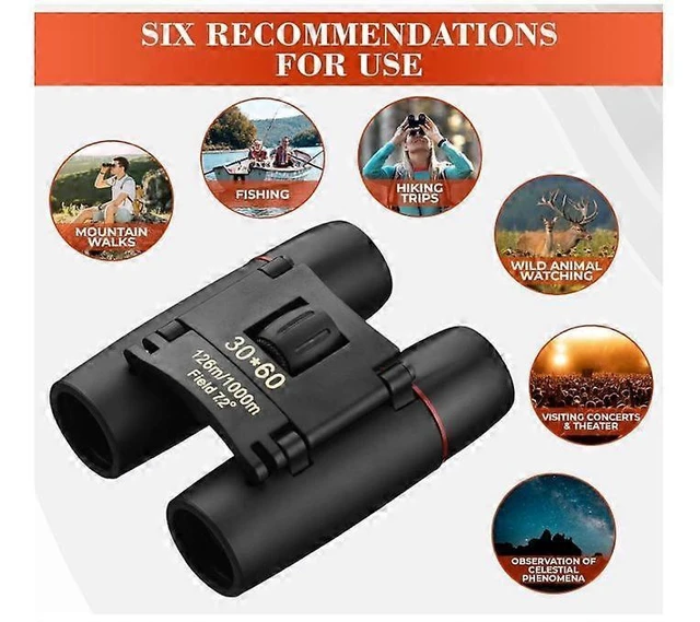 Alt view image 5 of 5 - 30x60 Compact Binoculars High Power Zoom Optics Portable Folding Field Glasses Clear Vision Telescope Dual Lens Magnification Instrument Pocket Size Device For Bird Watching Travel Sightseeing Black