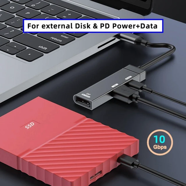Alt view image 3 of 7 - 3-in-1 USB-C to DisplayPort Adapter Hub, 4K@120Hz (DP 1.4), USB 3.2 Gen 2 10Gbps Data Port, 60W USB-C PD Charging, Aluminum Multiport Dongle for Thunderbolt 4/3, Laptops & PC