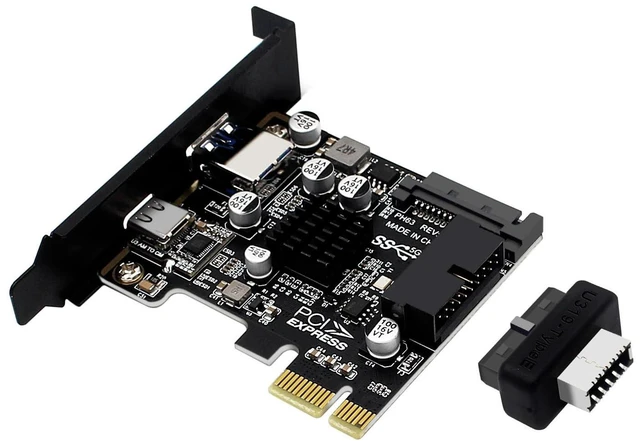 Main image of PH63C PCIe X1 Expansion Card To USB 3 0 A USB C Type E 19 20 Pin Internal Adapter With SATA 15 Pin Power Aluminum Heatsink For Desktop PC Upgrade Windows Linux MacOS Half Height Baffle