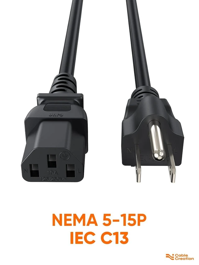 Alt view image 2 of 7 - 2-Pack 1 ft 18 AWG Universal Power Cord, NEMA 5-15P to IEC320 C13 Replacement Cable, 10A 125V 3-Prong Grounded Wire for PC, Monitor, PDU, Server & UPS, 0.3M Black