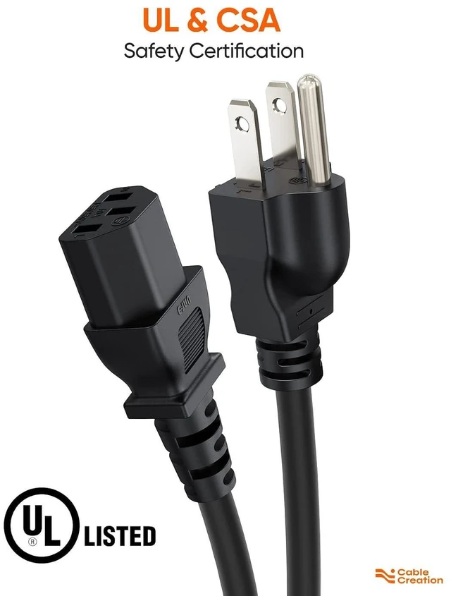 Alt view image 4 of 7 - 2-Pack 1 ft 18 AWG Universal Power Cord, NEMA 5-15P to IEC320 C13 Replacement Cable, 10A 125V 3-Prong Grounded Wire for PC, Monitor, PDU, Server & UPS, 0.3M Black
