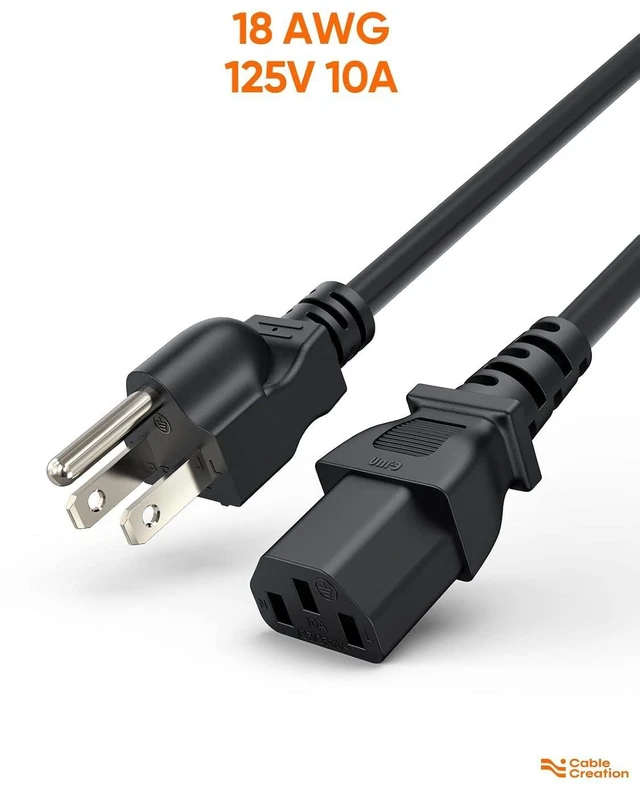 Alt view image 5 of 7 - 2-Pack 1 ft 18 AWG Universal Power Cord, NEMA 5-15P to IEC320 C13 Replacement Cable, 10A 125V 3-Prong Grounded Wire for PC, Monitor, PDU, Server & UPS, 0.3M Black