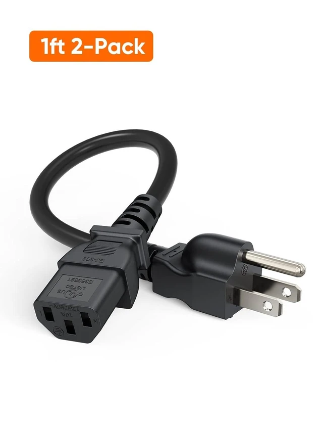 Alt view image 6 of 7 - 2-Pack 1 ft 18 AWG Universal Power Cord, NEMA 5-15P to IEC320 C13 Replacement Cable, 10A 125V 3-Prong Grounded Wire for PC, Monitor, PDU, Server & UPS, 0.3M Black