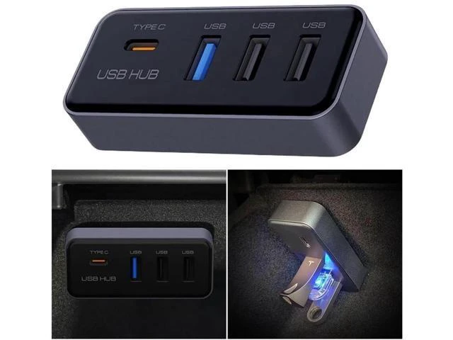 Alt view image 3 of 6 - 4 Ports Glove Box USB Hub Docking Station Multiport Adapter Dongle Power Data Transmission Splitter Extension Connector Copilot Storage Compartment For Tesla Model 3 Model Y Car Accessories