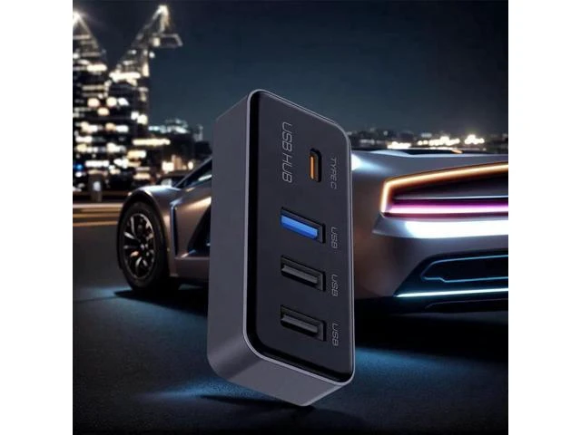 Alt view image 4 of 6 - 4 Ports Glove Box USB Hub Docking Station Multiport Adapter Dongle Power Data Transmission Splitter Extension Connector Copilot Storage Compartment For Tesla Model 3 Model Y Car Accessories