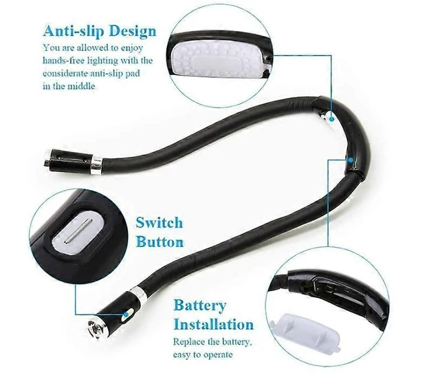 Alt view image 3 of 5 - U Shaped Neck Reading Light Hands Free Wearable Book Lamp 4 LED Bulbs 3 Brightness Settings Modes Portable Compact Personal Illumination Accessory For In Bed Nighttime Book Reading Travel Black