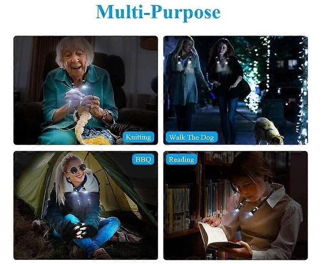 Alt view image 4 of 5 - U Shaped Neck Reading Light Hands Free Wearable Book Lamp 4 LED Bulbs 3 Brightness Settings Modes Portable Compact Personal Illumination Accessory For In Bed Nighttime Book Reading Travel Black