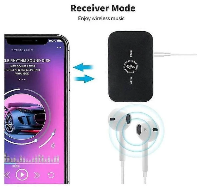 Alt view image 5 of 5 - Bluetooth 5 0 Transmitter Receiver 2 In 1 Wireless Audio Adapter Transceiver Stereo Music Dongle Converter 33ft Long Range 10H Battery Life Portable Device For TV PC Car Home Stereo Sound System