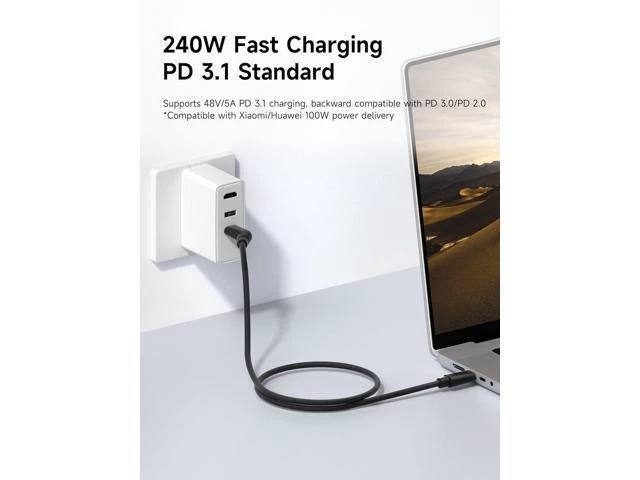 Alt view image 3 of 7 - AR Smart Glasses USB C Cable 10Gbps 4K 60Hz 240W PD Power Supply Data Fast Charging Type C Cord Wedge Joint Ultra Slim Flexible Replacement Wire For Wearable Video Gaming Headset Display 4 9 Feet