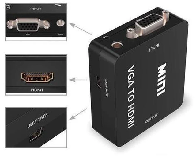 Alt view image 5 of 7 - VGA To HDMI Female To Female Adapter Cable Video Converter Cord With USB Power Connector And 3 5mm Stereo Audio Port Support High Definition HDTV For PC Laptop Desktop Mac Monitor Projector Black