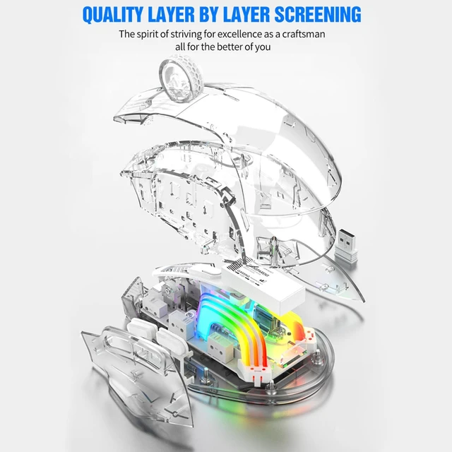 Alt view image 3 of 6 - Wireless Gaming Mouse Transparent Crystal Shell Tri Mode Connection USB Wired 2 4G Wireless Bluetooth Silent Click Buttons RGB Backlit Lighting For PC Laptop Desktop Gaming Office Work White