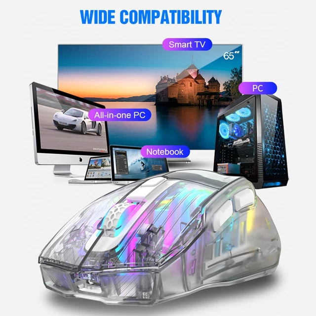 Alt view image 6 of 6 - Wireless Gaming Mouse Transparent Crystal Shell Tri Mode Connection USB Wired 2 4G Wireless Bluetooth Silent Click Buttons RGB Backlit Lighting For PC Laptop Desktop Gaming Office Work White