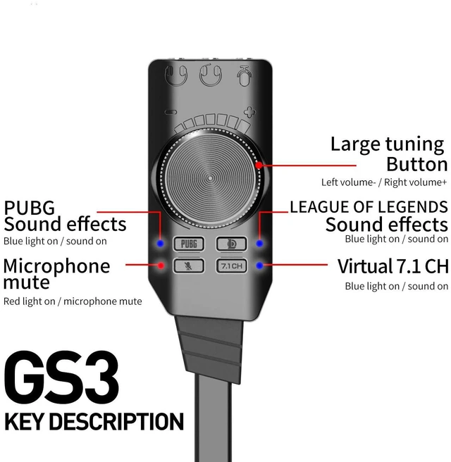 Alt view image 2 of 7 - Portable USB Sound Card Virtual 7 1 Channel Surround Audio External USB Audio Adapter Dongle Converter With PUBG Sound Effects Driver Free Plug And Play For PC Laptop PS4 PS5 Mac Gaming Headset