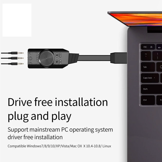 Alt view image 6 of 7 - Portable USB Sound Card Virtual 7 1 Channel Surround Audio External USB Audio Adapter Dongle Converter With PUBG Sound Effects Driver Free Plug And Play For PC Laptop PS4 PS5 Mac Gaming Headset