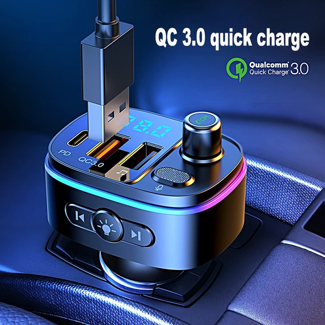 Alt view image 5 of 7 - Bluetooth 5.0 FM Transmitter for Car, PD 20W Type-C & QC 3.0 Dual Fast Car Charger, Wireless Radio Audio Adapter with Bass Booster, CVC Hands-Free Mic, 7-Color LED & USB Drive Playback, 12V-24V