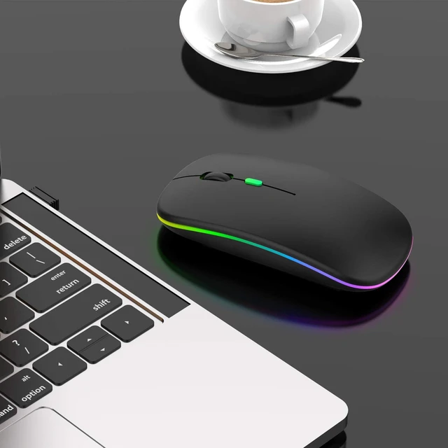 Alt view image 7 of 7 - Dual-Mode Bluetooth 5.2 & 2.4GHz Wireless Mouse, Slim Rechargeable Optical Mouse with 7-Color LED Breathing Light, Silent Clicks, 3 Adjustable DPI (800/1200/1600) for Laptops, PC & Tablets, Black