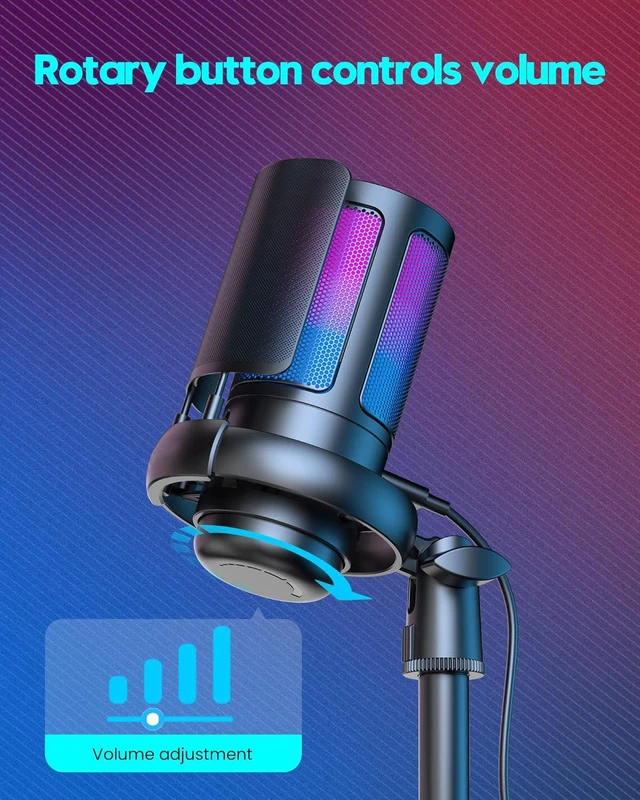 Alt view image 2 of 7 - USB Gaming Condenser Microphone Kit, Cardioid PC Streaming Mic with Tap-to-Mute, RGB Indicator, Gain Knob, Shock Mount, Pop Filter & Tripod, 192kHz/24-Bit for Desktop & Consoles
