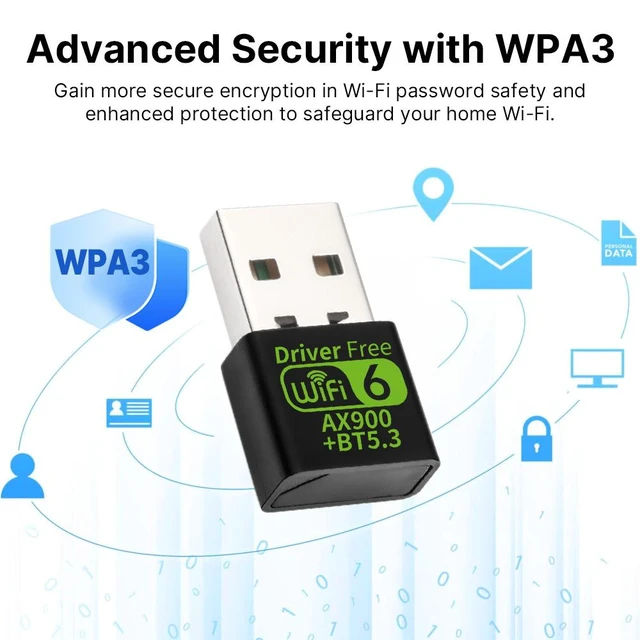 Alt view image 5 of 7 - AX900 USB WiFi 6 Adapter External Wireless Network Card Dongle With Bluetooth 5 3 Dual Band 2 4GHz 5GHz Up To 900Mbps High Speed IEEE 802 11ax Receiver For Laptop Desktop PC Windows 11 10 OS