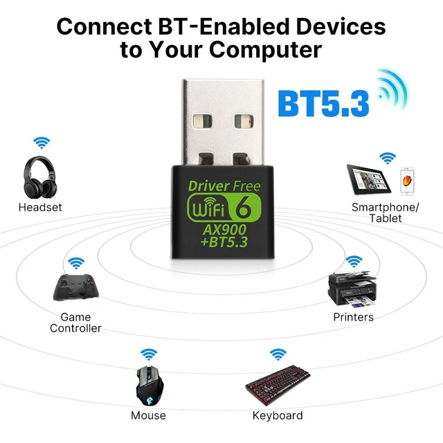Alt view image 6 of 7 - AX900 USB WiFi 6 Adapter External Wireless Network Card Dongle With Bluetooth 5 3 Dual Band 2 4GHz 5GHz Up To 900Mbps High Speed IEEE 802 11ax Receiver For Laptop Desktop PC Windows 11 10 OS