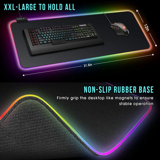 Alt view image 5 of 6 - RGB Gaming Mouse Pad, Extended Large LED Desk Mat (31.5" x 12" x 4mm), 14 Lighting Modes with Power-Off Memory, Waterproof Micro-Textured Cloth & Anti-Slip Rubber Base for PC & Keyboard