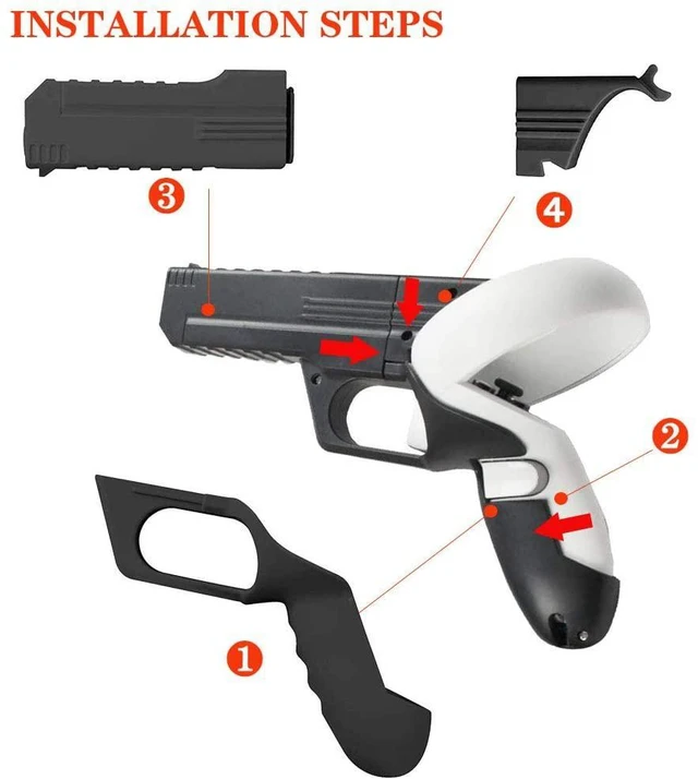Alt view image 3 of 7 - 2-Pack VR Pistol Grips for Quest 2 Controllers, Handgun Gunstock Attachments with Sensor Tracking Clearance & Secure Snap-On Lock for FPS Shooting Games, Matte Black