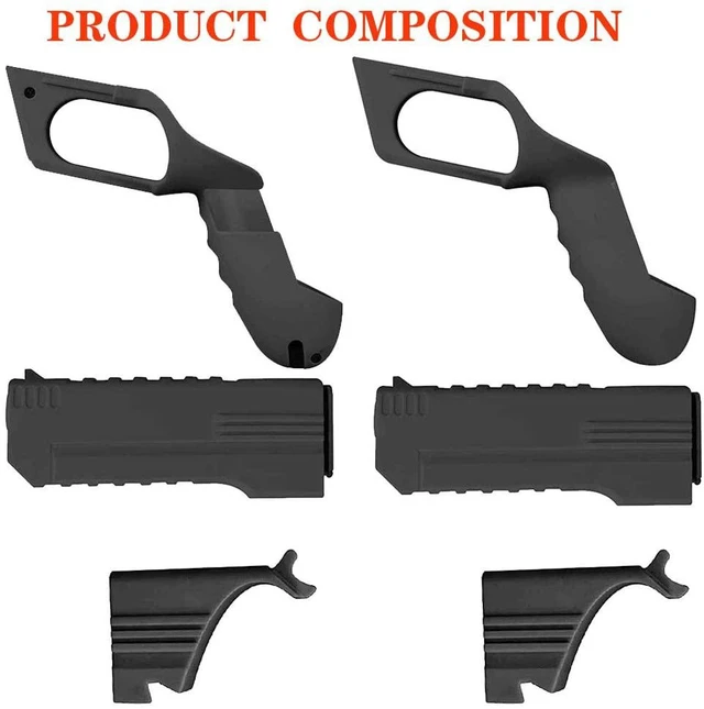 Alt view image 4 of 7 - 2-Pack VR Pistol Grips for Quest 2 Controllers, Handgun Gunstock Attachments with Sensor Tracking Clearance & Secure Snap-On Lock for FPS Shooting Games, Matte Black
