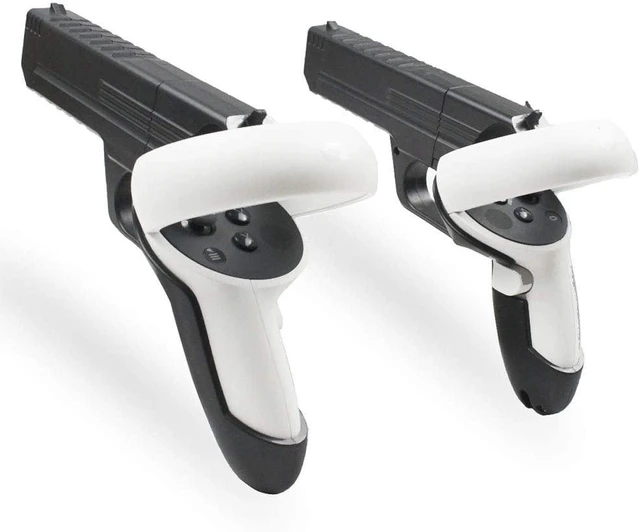 Alt view image 5 of 7 - 2-Pack VR Pistol Grips for Quest 2 Controllers, Handgun Gunstock Attachments with Sensor Tracking Clearance & Secure Snap-On Lock for FPS Shooting Games, Matte Black