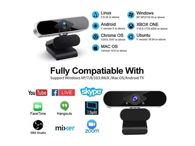 Alt view image 4 of 6 - Full HD 1080P USB Webcam with Noise-Canceling Microphone, 360-Degree Rotating Streaming Camera with 90° Wide Angle, Auto Low-Light Correction for PC, Laptop, Mac & Linux