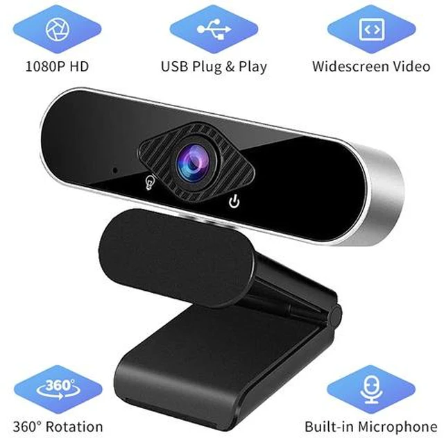 Main image of Full HD 1080P USB Webcam with Noise-Canceling Microphone, 360-Degree Rotating Streaming Camera with 90° Wide Angle, Auto Low-Light Correction for PC, Laptop, Mac & Linux