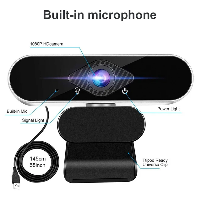 Alt view image 5 of 6 - Full HD 1080P USB Webcam with Noise-Canceling Microphone, 360-Degree Rotating Streaming Camera with 90° Wide Angle, Auto Low-Light Correction for PC, Laptop, Mac & Linux
