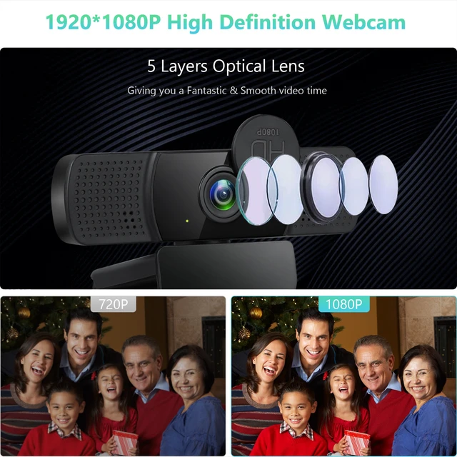 Alt view image 3 of 7 - 1080P @ 30FPS Computer Web Camera with Built-in Noise-Reduction Mic, Privacy Cover & Adjustable Metal Tripod, Wide-Angle UVC Plug and Play Desktop Camera for Mac & PC