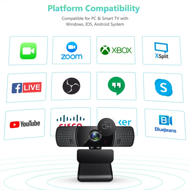 Alt view image 6 of 7 - 1080P @ 30FPS Computer Web Camera with Built-in Noise-Reduction Mic, Privacy Cover & Adjustable Metal Tripod, Wide-Angle UVC Plug and Play Desktop Camera for Mac & PC