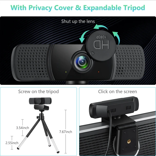 Alt view image 7 of 7 - 1080P @ 30FPS Computer Web Camera with Built-in Noise-Reduction Mic, Privacy Cover & Adjustable Metal Tripod, Wide-Angle UVC Plug and Play Desktop Camera for Mac & PC