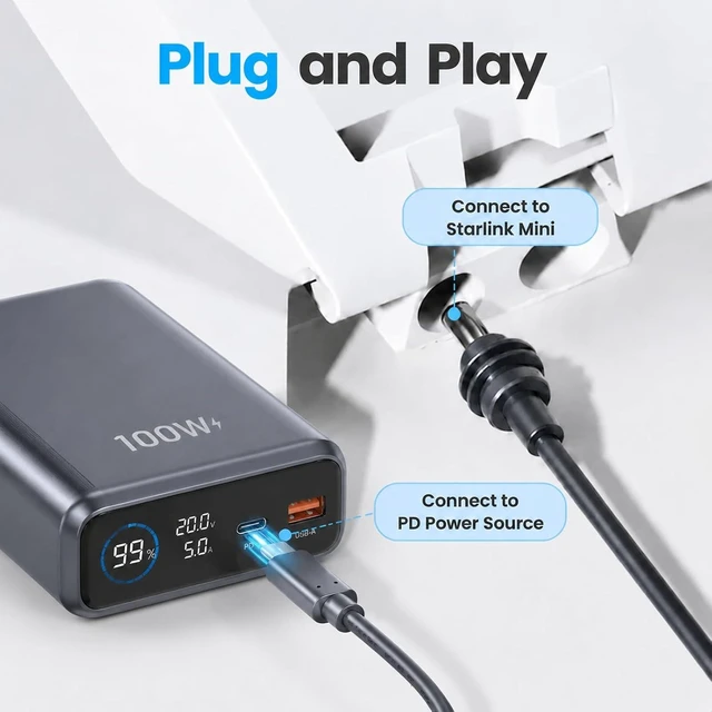 Alt view image 2 of 6 - USB-C to DC 5.5x2.1mm Power Cable (6.6ft/2m), 100W (20V/5A) PD Trigger Cord with 18AWG Pure Copper & Waterproof Barrel Connector for Mini Satellite Internet Dish & Power Banks