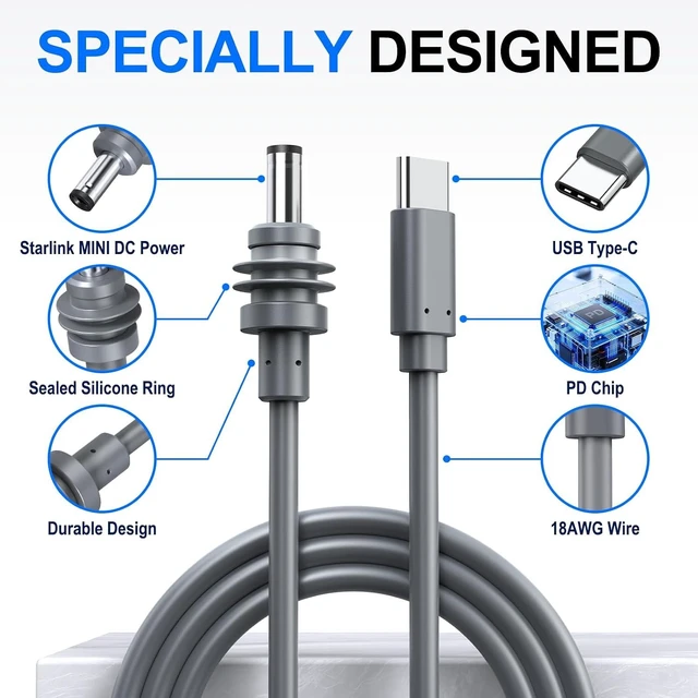 Alt view image 5 of 6 - USB-C to DC 5.5x2.1mm Power Cable (6.6ft/2m), 100W (20V/5A) PD Trigger Cord with 18AWG Pure Copper & Waterproof Barrel Connector for Mini Satellite Internet Dish & Power Banks