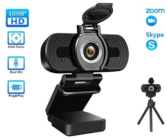 Main image of Full HD 1080P USB Webcam with Noise-Canceling Microphone, Streaming Computer Camera with Privacy Shutter, Expandable Metal Tripod & 90° Wide Angle Lens for PC, Mac & Laptop